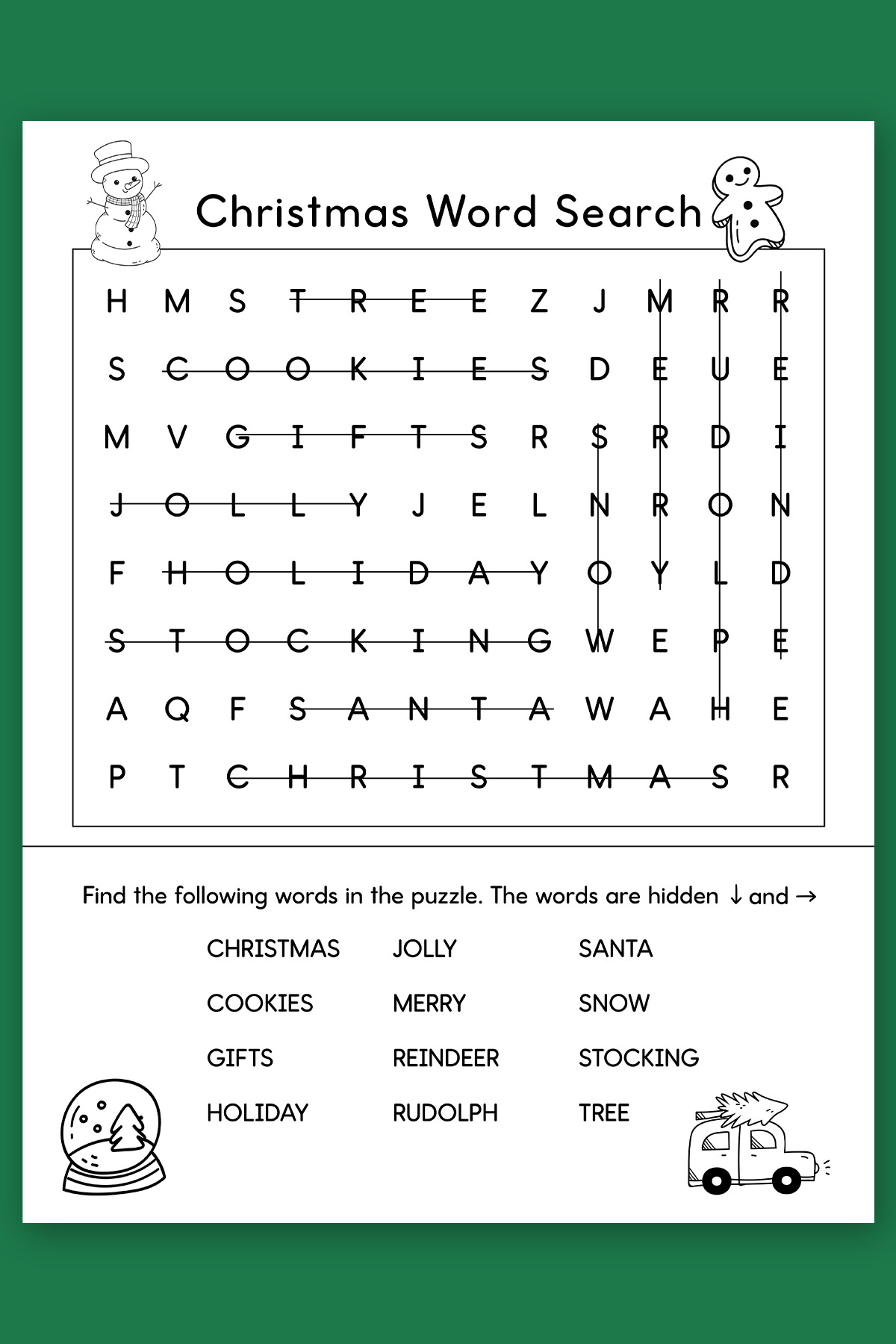 This is an example of one answer keys for the free words searches you can get from the Christmas word find printable set. 