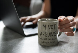 This is an example of one of the free coffee mug quote svgs you can get for free in this post. It says I'm not arguing I'm just explaining why I'm right.