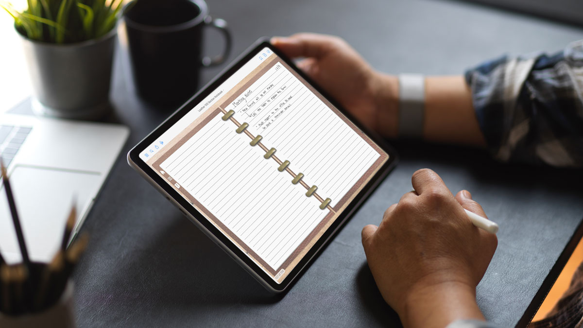 This image shows an example of the free digital notebook in the Goodnotes app. It's a person using it on a tablet.