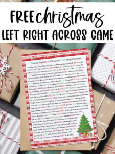 At the top it says free Christmas left right across game. Below that is an image This image is showing an example of the left right across Christmas game you can get for free at the end of this blog post.