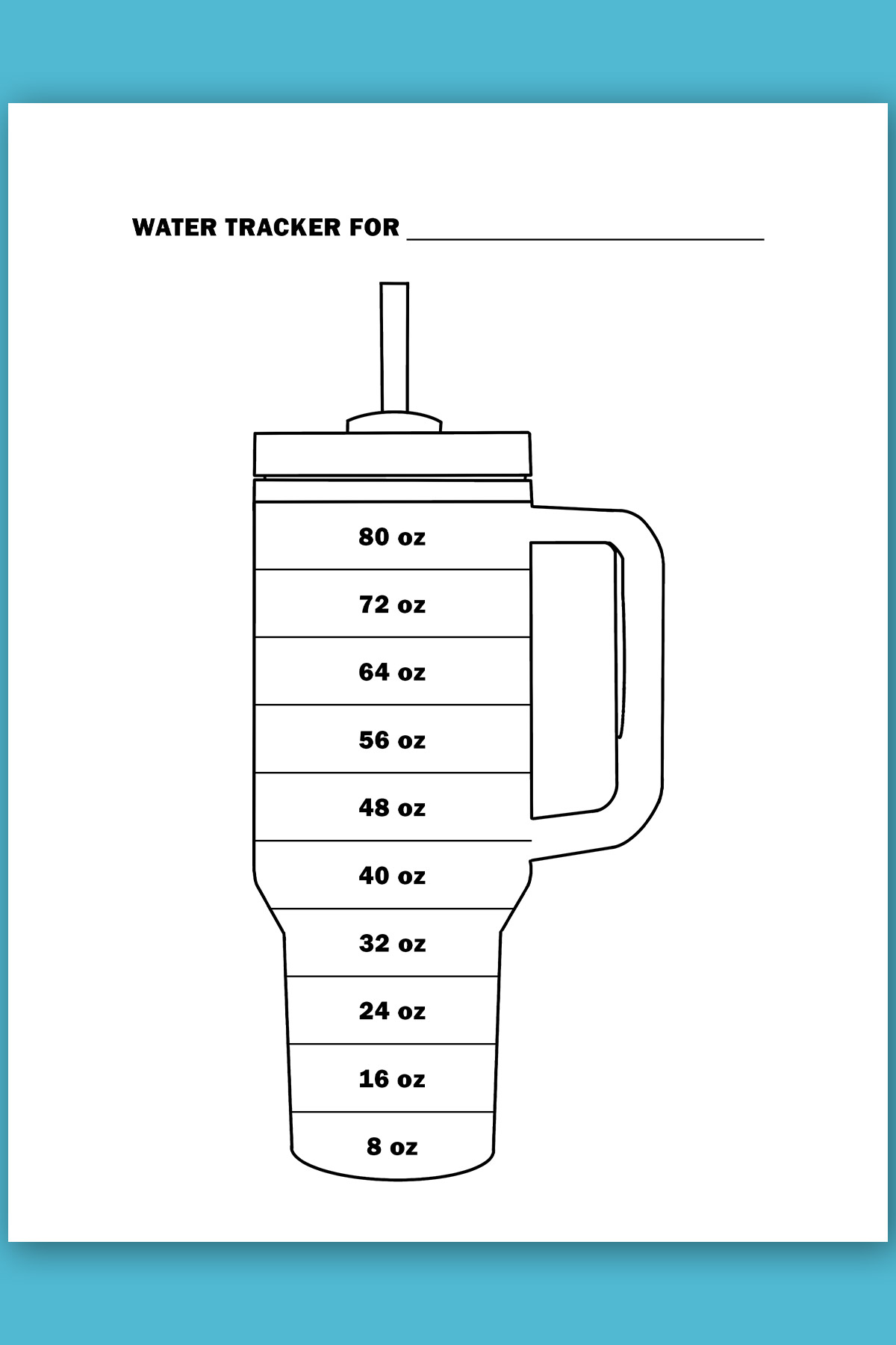 This image is an example of one of the water tracker printable options from the free printable water tracker set you can get for free in this blog post. It's an example of a 80 oz daily option.