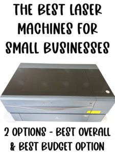 At the top it says the best laser machines for small businesses. Below that is an image of an xTool P2 laser machine. At the bottom it says 2 options: best overall & best budget option.