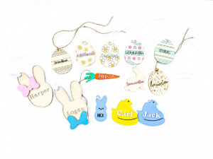 This is an image of each of the free Easter basket tag designs you can get for free in this post.