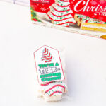 This is one of the free Christmas treat gift tags you can download in this post. It says, You’re a Tremendous Teacher. This version of the tag features the Little Debbie Christmas cake. The tag is attached to a box of Little Debbie Cakes.