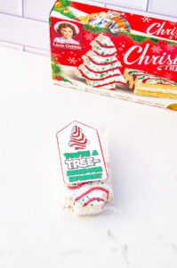 This is one of the free Christmas treat gift tags you can download in this post. It says, You’re a Tremendous Teacher. This version of the tag features the Little Debbie Christmas cake. The tag is attached to a box of Little Debbie Cakes.