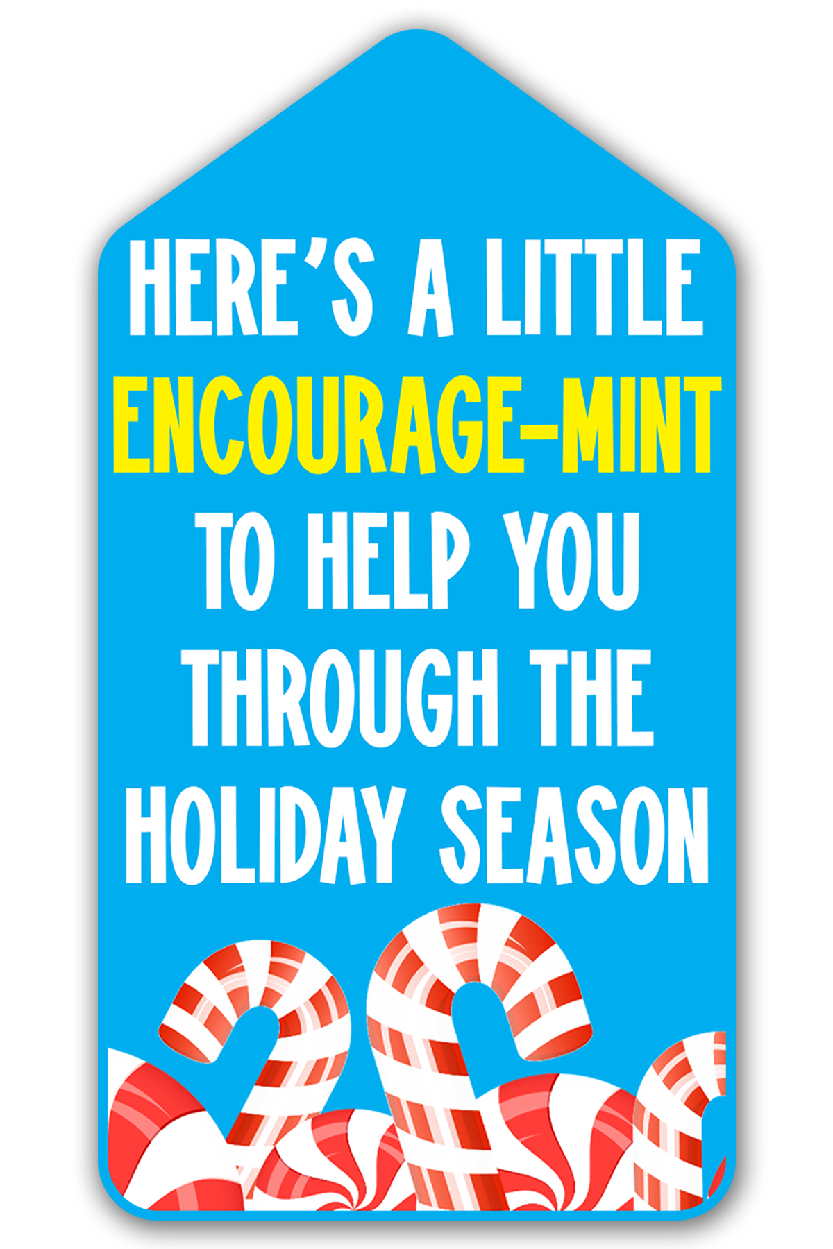 This is one of the free Christmas treat gift tags you can download in this post. It says, Here’s a Little Encourage-Mint. At the bottom it has some candy canes and peppermints.