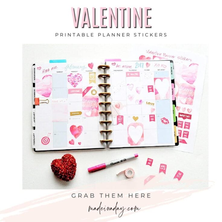Image for Watercolor Valentine Printable Planner Stickers