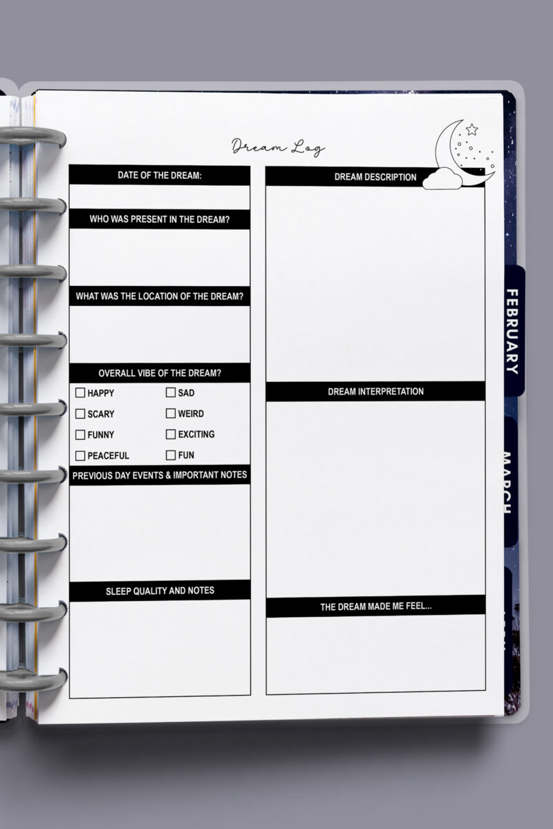 Free Dream Tracker for Printable & Digital Journals