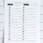 A printable “Alphabet Reading Challenge” sheet with letters A–Z on book-shaped icons and blank lines beside each letter for writing book titles, plus start and end date fields.