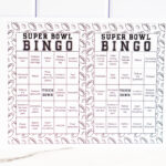 Two black-and-white Super Bowl Bingo sheets shown side by side against a white subway tile backdrop.
