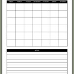 Minimalist black-and-white undated June monthly calendar page with a traditional grid layout and a large lined notes section at the bottom.