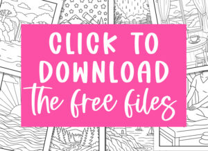 Bright pink graphic overlay with the text &ldquo;Click to Download the Free Files,&rdquo; displayed over a collage of relaxing coloring page designs.