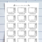 A printed TV show tracker page shown against a tile wall. The page includes hand-drawn retro television frames arranged in rows with a line of star ratings beneath each TV illustration.