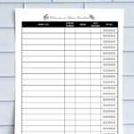 A simple black-and-white TV show tracking sheet displayed on a tile wall background. It includes columns for show title, season number, genre, date watched, and a star-rating section.