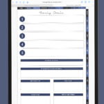 iPad screen showing the Yearly Goals page, offering space to list five major goals, a &ldquo;Word of the Year&rdquo; section with reasoning, and boxes for new things to try, people to see, places to visit, and ways to help others.