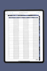 iPad showing the perpetual calendar spread for July through December, with undated monthly columns designed for recurring annual events and long-term planning.