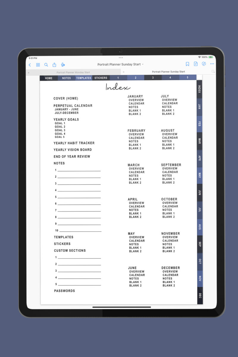 Free Portrait Digital Planner for Goodnotes & Other Apps