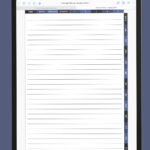 iPad displaying a lined notes page from the portrait digital planner, featuring a clean minimalist layout with simple horizontal writing lines and monthly tabs on the right side.