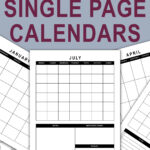 Pinterest-style promotional graphic with the text &ldquo;Free Various Single Page Calendars&rdquo; above a collage of undated monthly calendar layouts in black and white, with a banner saying &ldquo;Printable & Digital Files&rdquo; at the bottom.