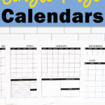 Pinterest promo graphic with the text &ldquo;Free Various Style Single Page Calendars&rdquo; in bold black and yellow lettering on a blue background, above a collage of undated monthly calendars. A bright orange banner at the bottom reads &ldquo;Printable & Digital Files.&rdquo;